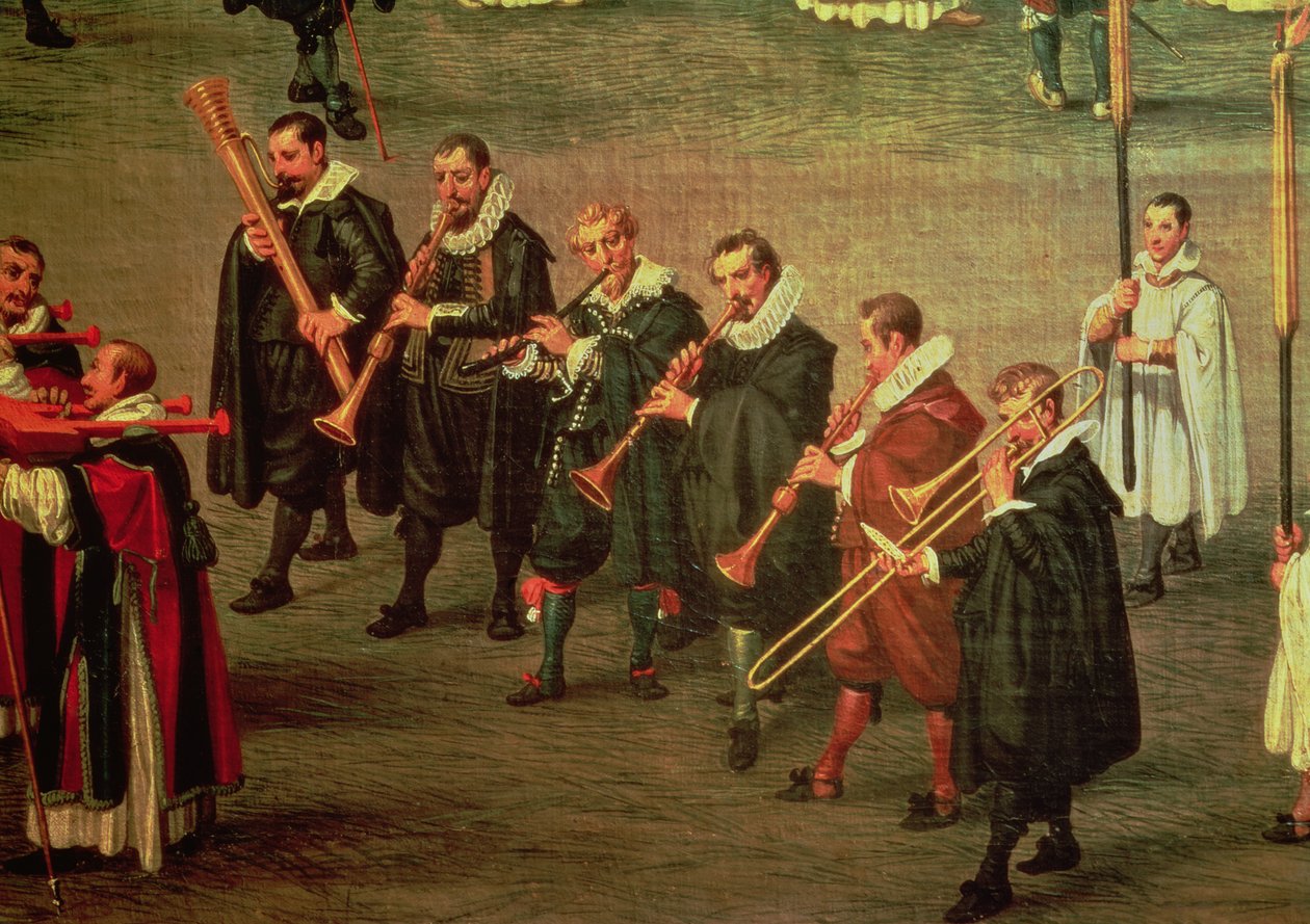 Musiker, die an der Ommegang in Brüssel am 31. Mai 1615 teilnehmen: Prozession von Notre Dame de Sablon von Denys van Alsloot