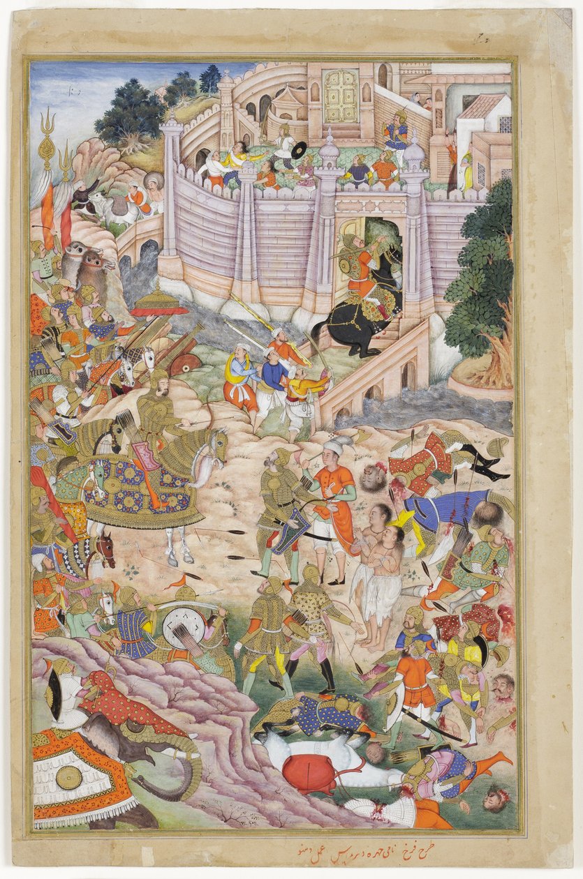 Baburs Truppen erobern die Festung von Kabul, ca. 1590-1600 von Dhannu, and Dharmdas Farrukh