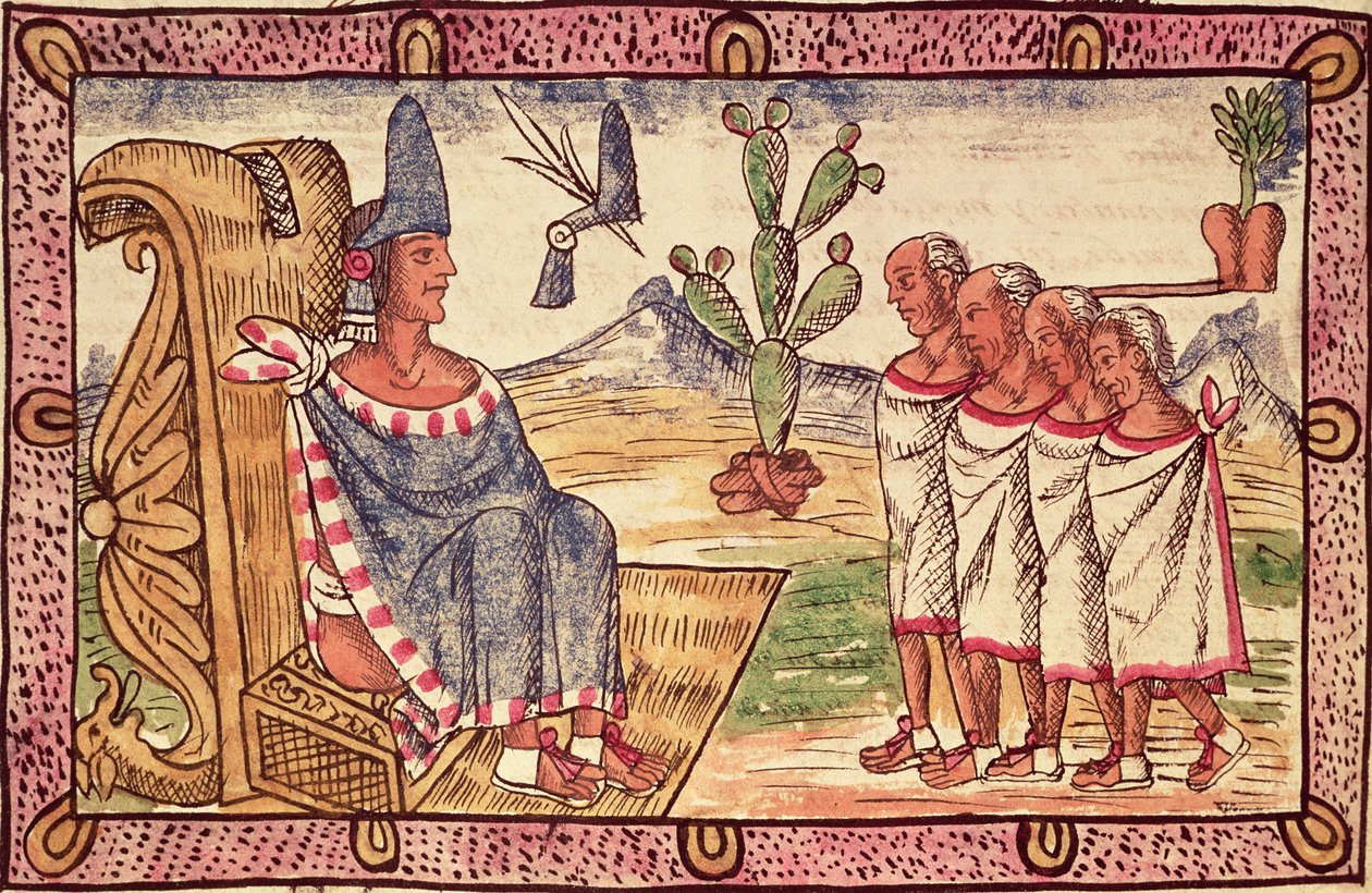 Montezuma II (1466-1520) und seine Gesandten zu den spanischen Eroberern, 1579 von Diego Duran