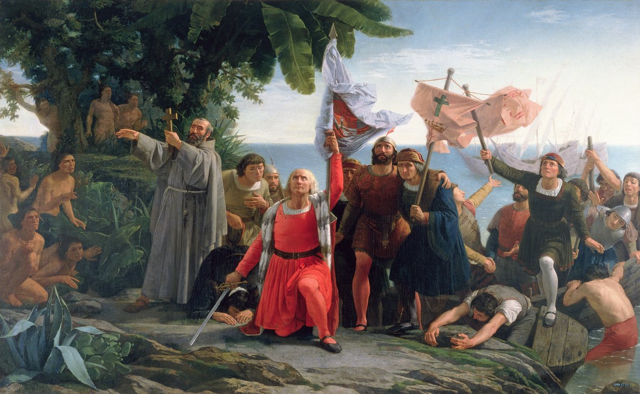 Die erste Landung von Christoph Kolumbus (1450-1506) in Amerika, 1862 von Dioscoro Teofilo Puebla Tolin