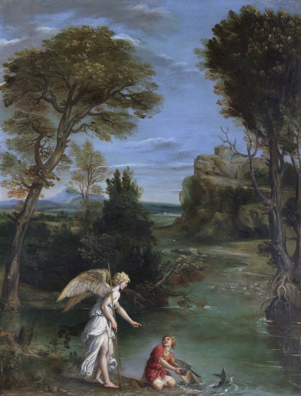 Landschaft mit Tobias, der den Fisch ergreift von Domenichino