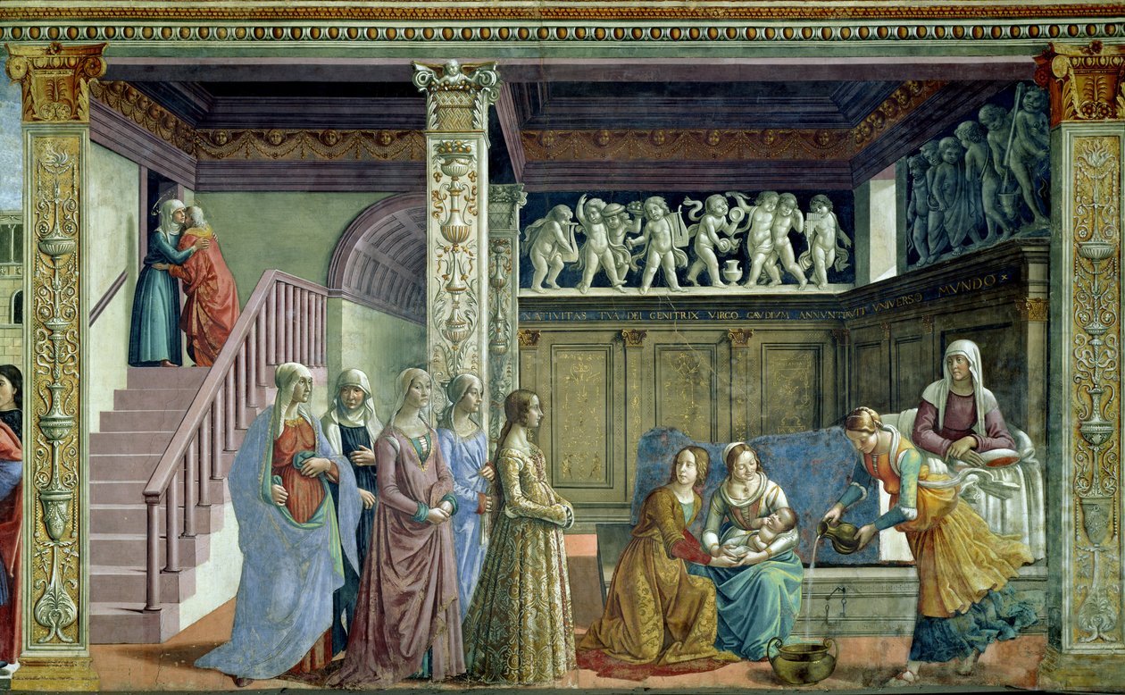 Die Geburt der Jungfrau, 1486-90 (Detail) von Domenico Ghirlandaio