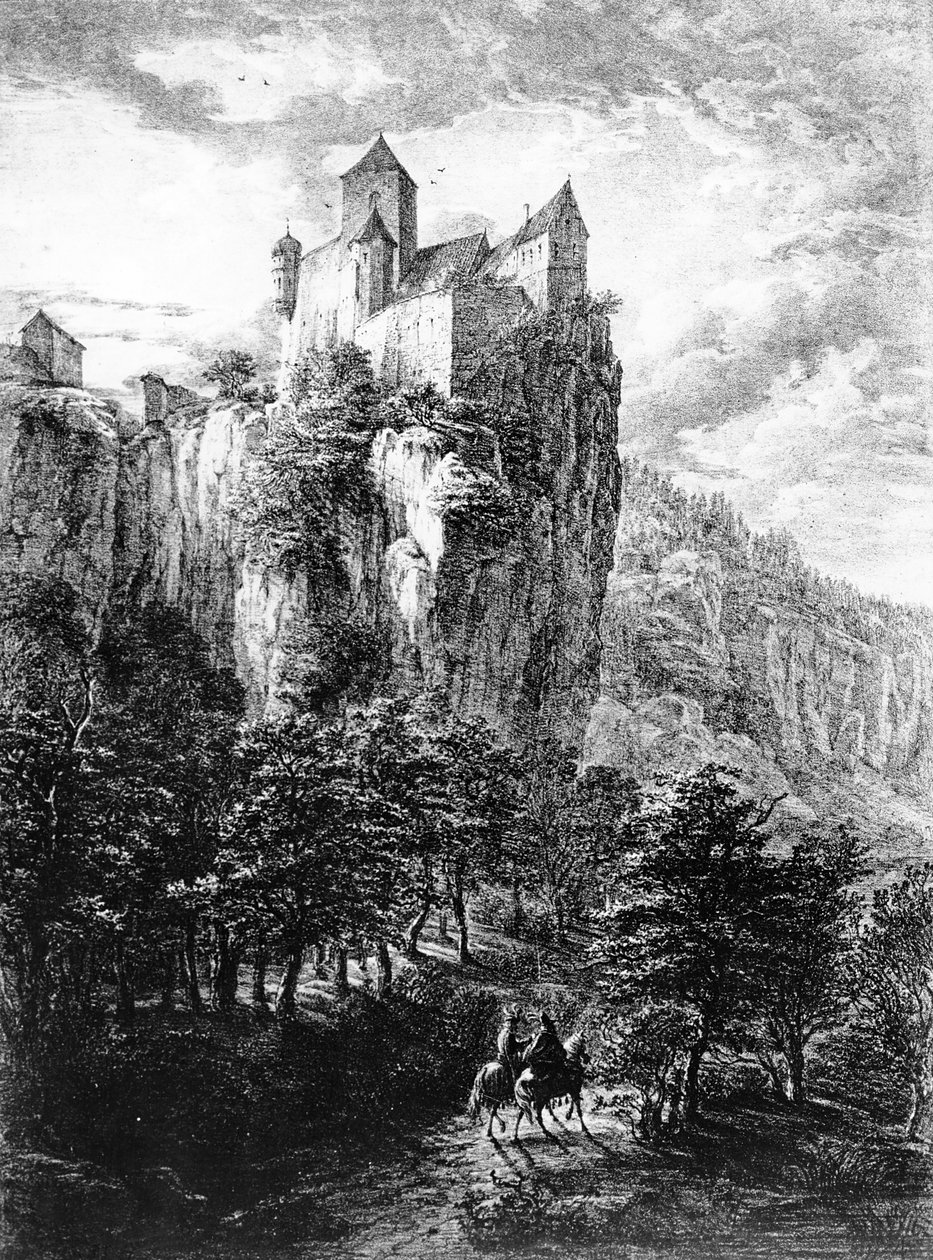 Schloss Prunn im Altmühltal, Druck von Friedrich Wilhelm Bollinger, 1818 von Domenico Quaglio
