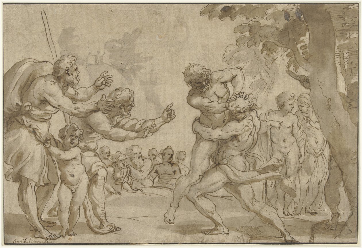 Herkules und Antäus von Domenico I Piola
