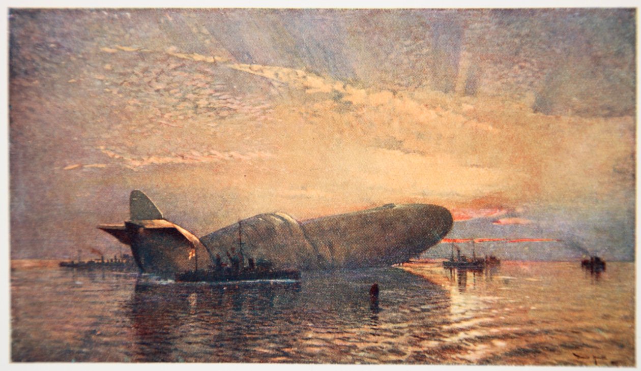St. Georg und der Drache: Zeppelin L15 in der Themse, April 1916, Illustration aus 