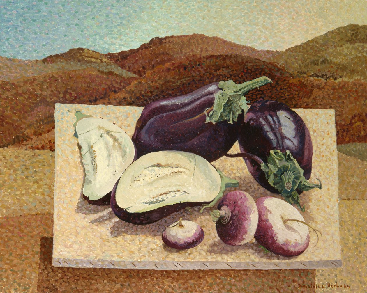 Stillleben auf Leinwand in einer Landschaft von Donatella Merlo