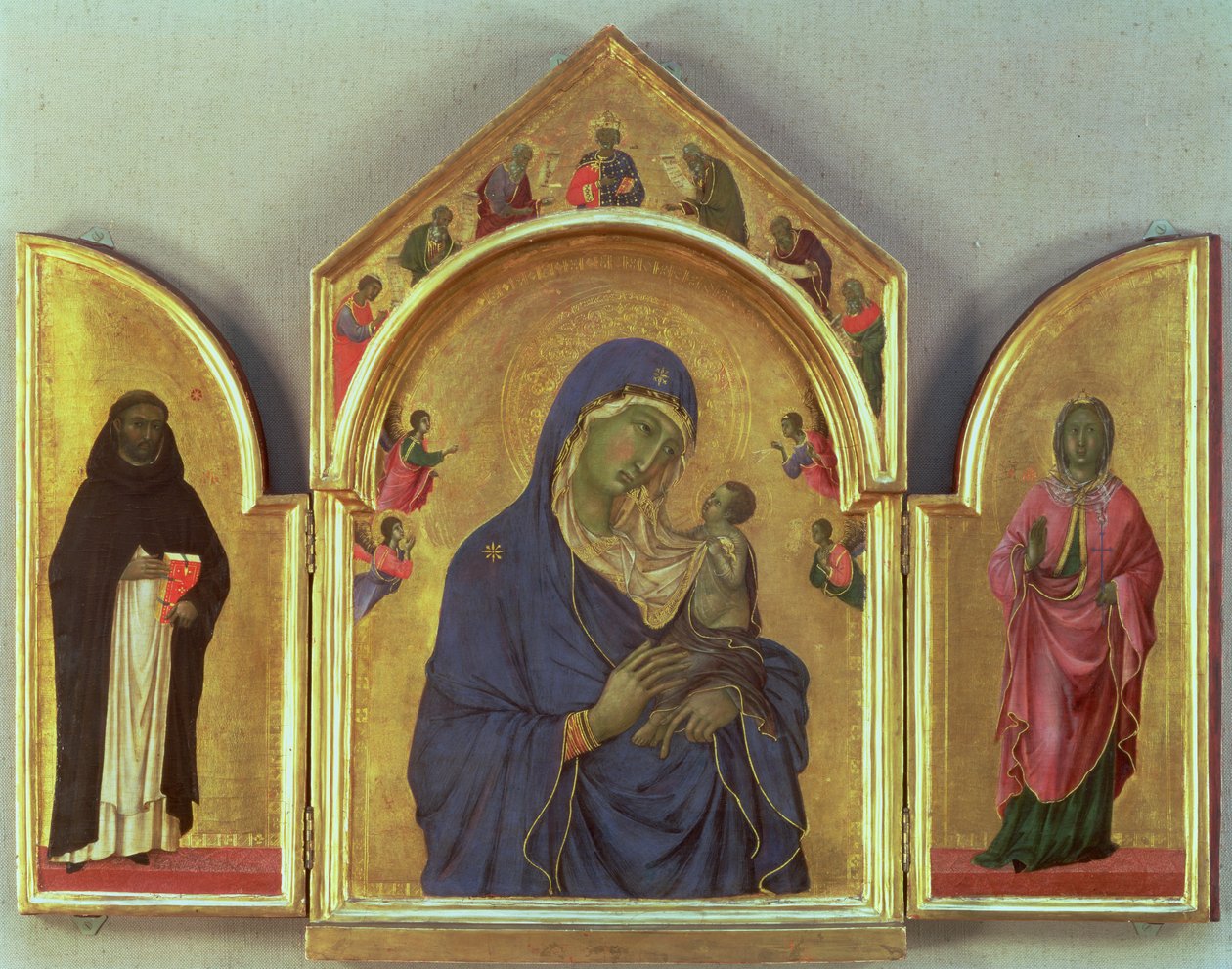 Madonna und Kind mit den Heiligen Dominikus und Aurea, um 1315 (Detail) von Duccio di Buoninsegna