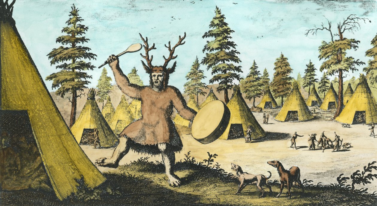 Indianischer Schamane (spätere Kolorierung) von Dutch School