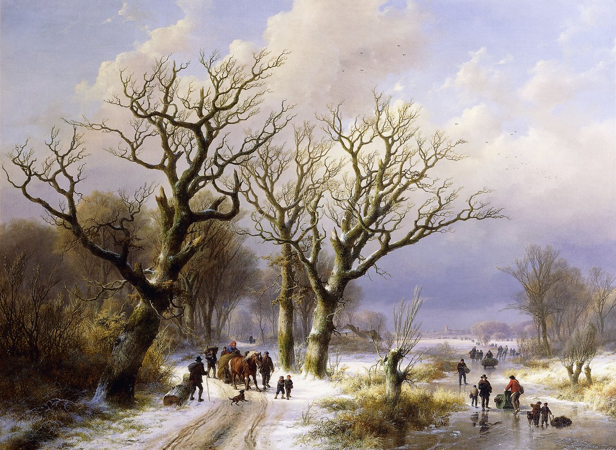 Eine bewaldete Winterlandschaft mit Figuren, 1863 von E.J. Verboeckhoven