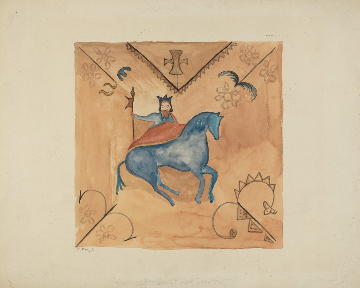 St. Georg auf Hirschleder gemalt, 1935-1942 von E. Boyd