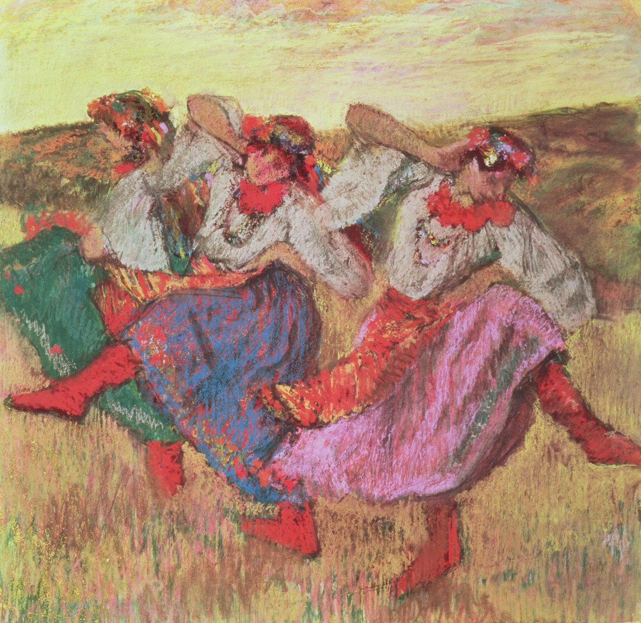 Drei Tänzer in Bauerntracht von Edgar Degas