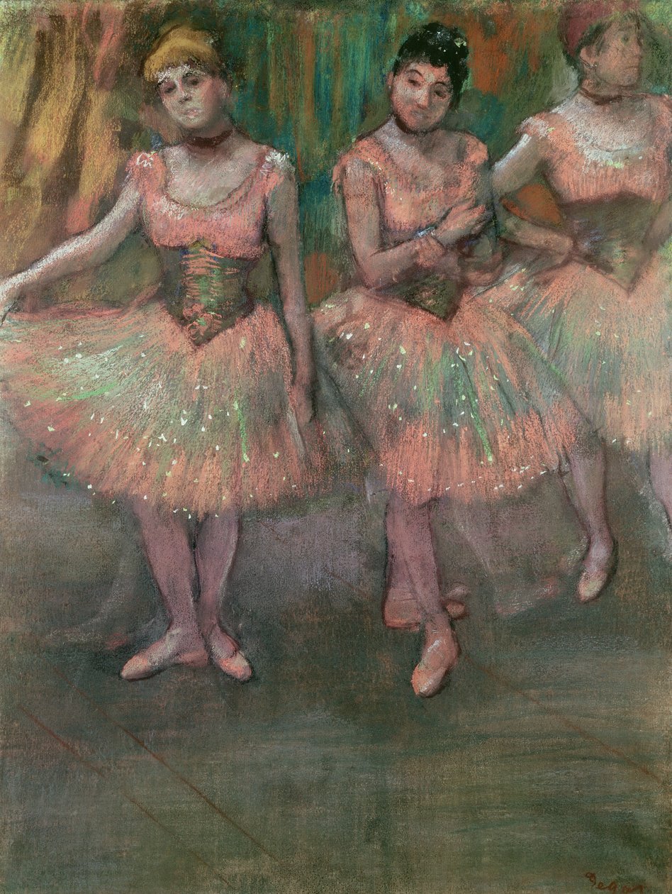 Tänzerinnen in lachsfarbenen Röcken von Edgar Degas