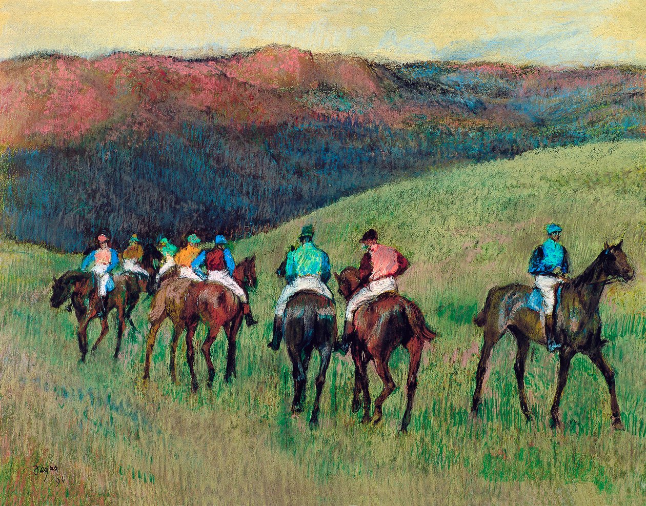 Rennpferde in einer Landschaft, 1894 von Edgar Degas