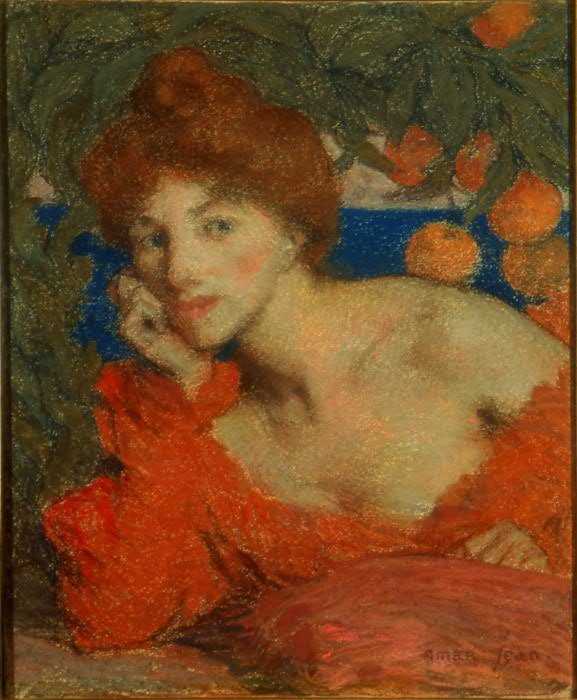Unter den Orangenbäumen, Frau in Amalfi von Edmond Aman Jean