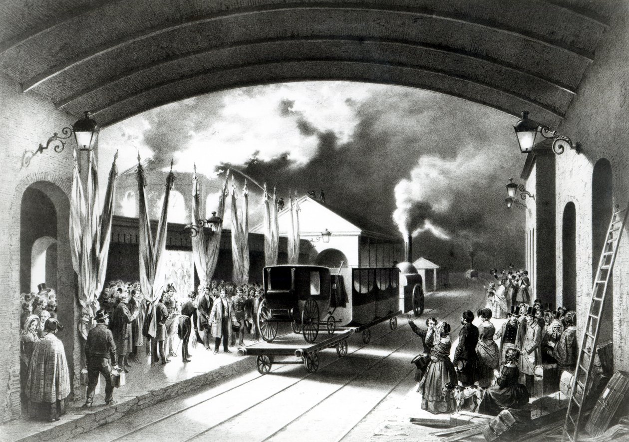 König Louis-Philippe von Frankreich verlässt den Bahnhof New Cross, Deptford, 1844 von Edouard Pingret