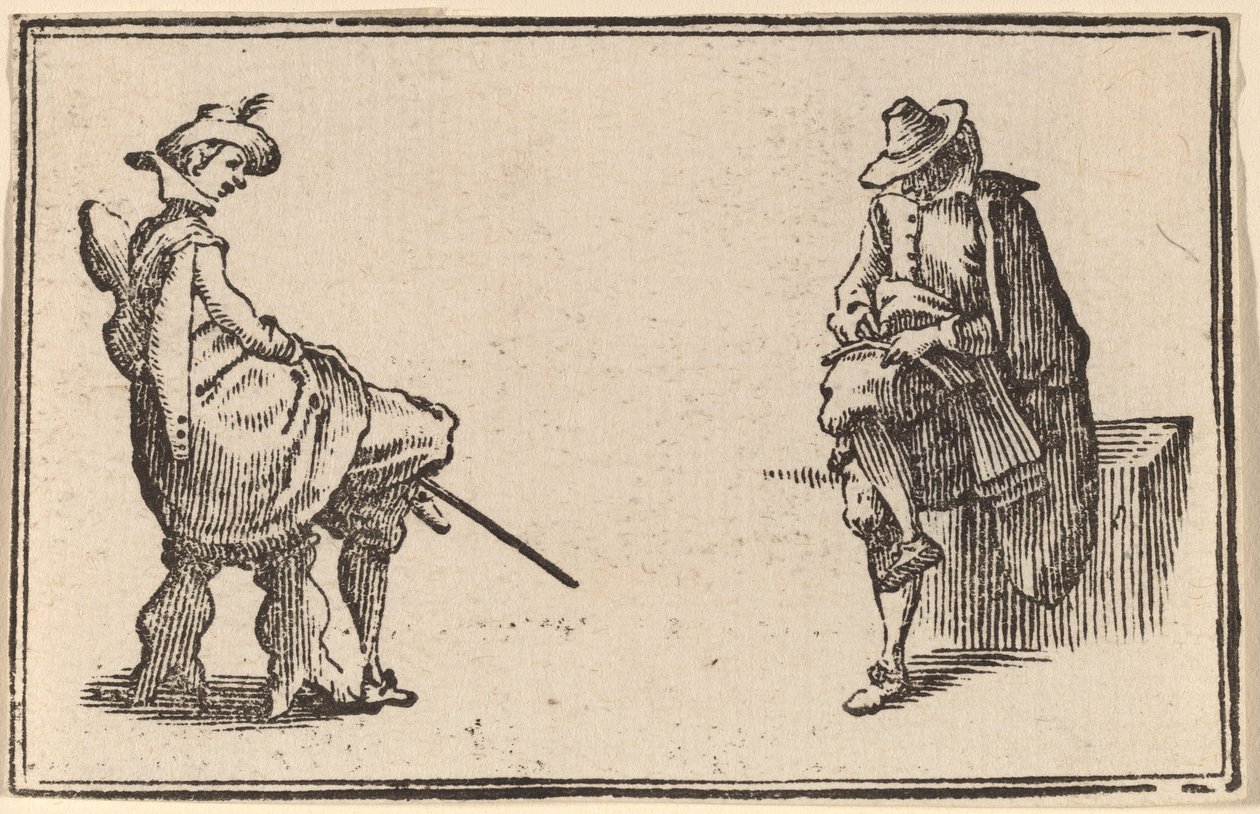 Zwei sitzende Figuren von Edouard Eckman after Jacques Callot