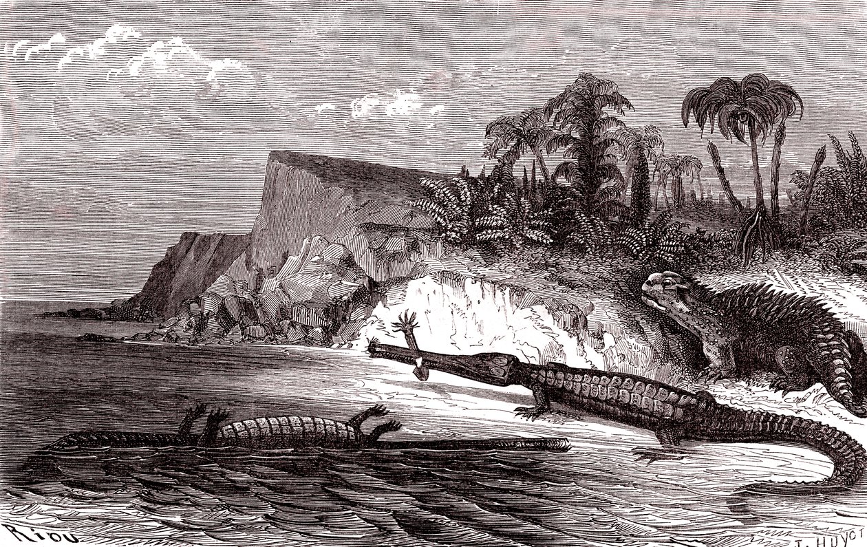 Der Teleosaurus und der Hyleosaurus von Edouard Riou