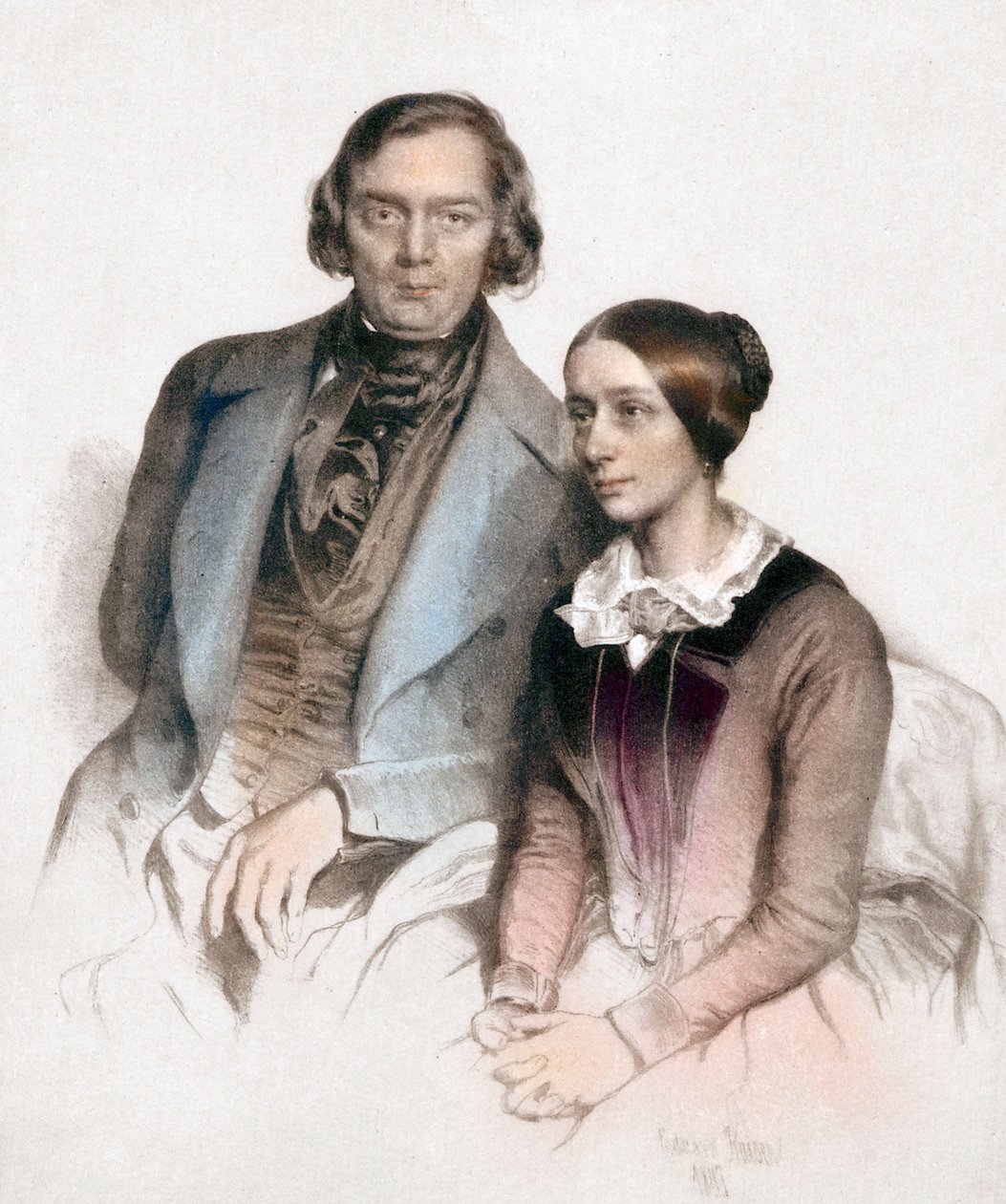 Robert und Clara Schumann (Farbstich) von Eduard (after) Kaiser
