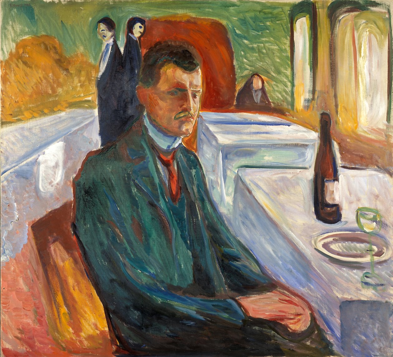 Selbstporträt mit einer Flasche Wein von Edvard Munch