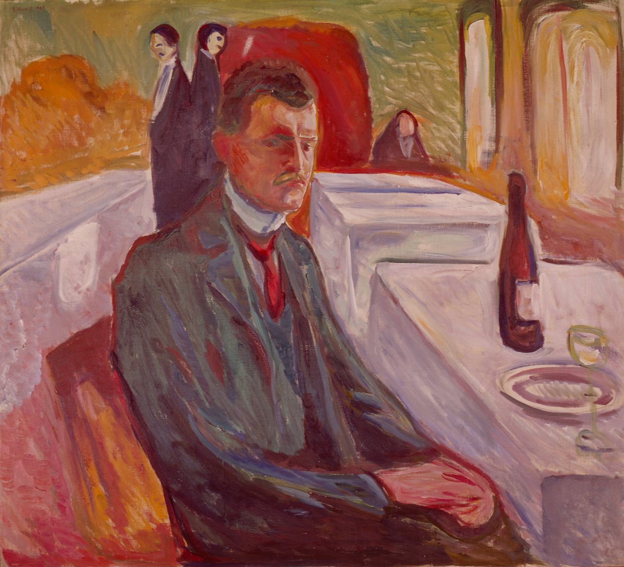 Selbstporträt mit Wein von Edvard Munch