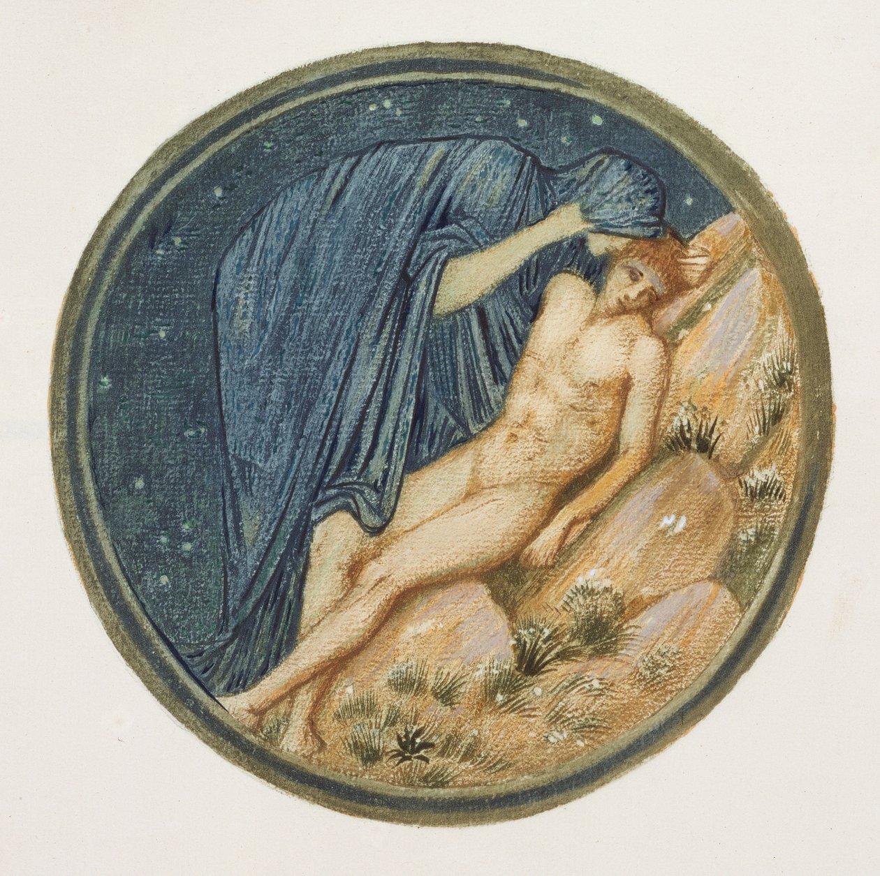 Das Blumenbuch: XXXVIII. Tag und Nacht, 1905 (Lithografie mit Gouache auf Papier) von Edward Burne Jones