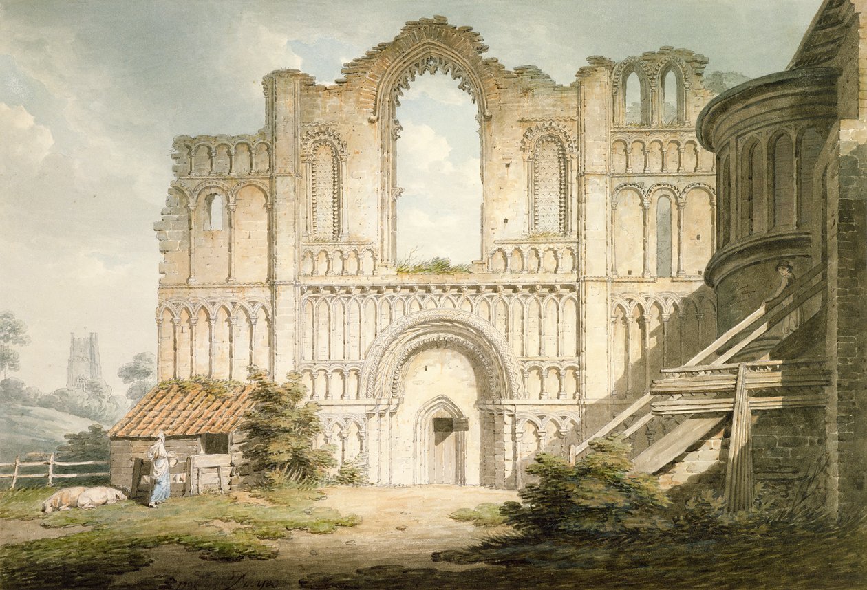 Westfassade der Priorei-Kirche von Castle Acre, nahe Downham, Norfolk, 1796 von Edward Dayes