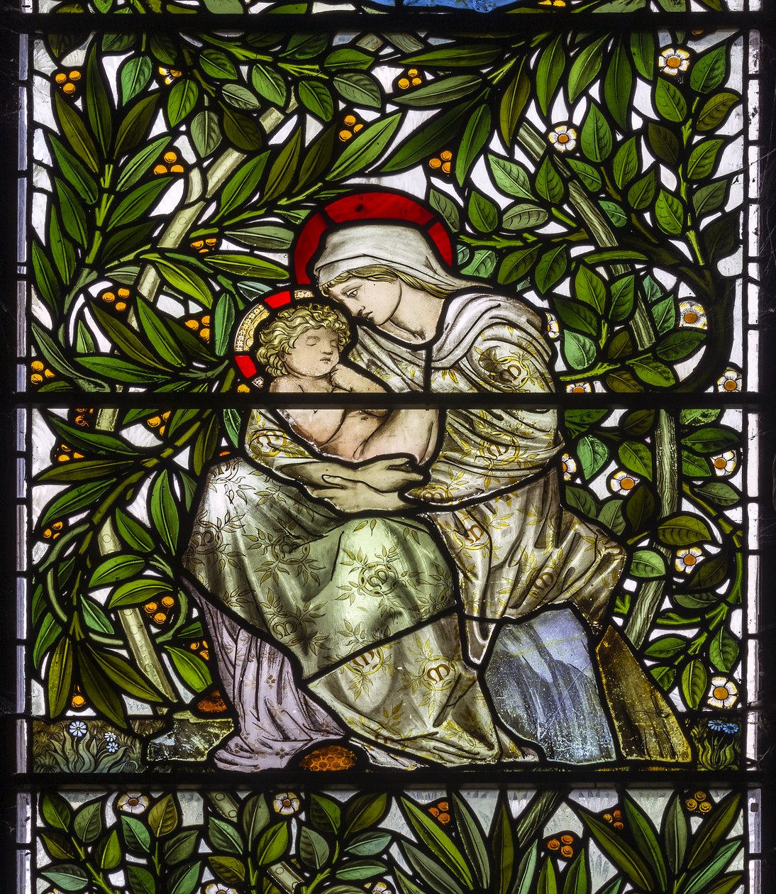 Nun Monkton, St Mary, Morris Marshall & Faulkner & Co, William Morris, Edward Burne-Jones, Madonna und Kind, 1873 von Edward and Morris Burne Jones