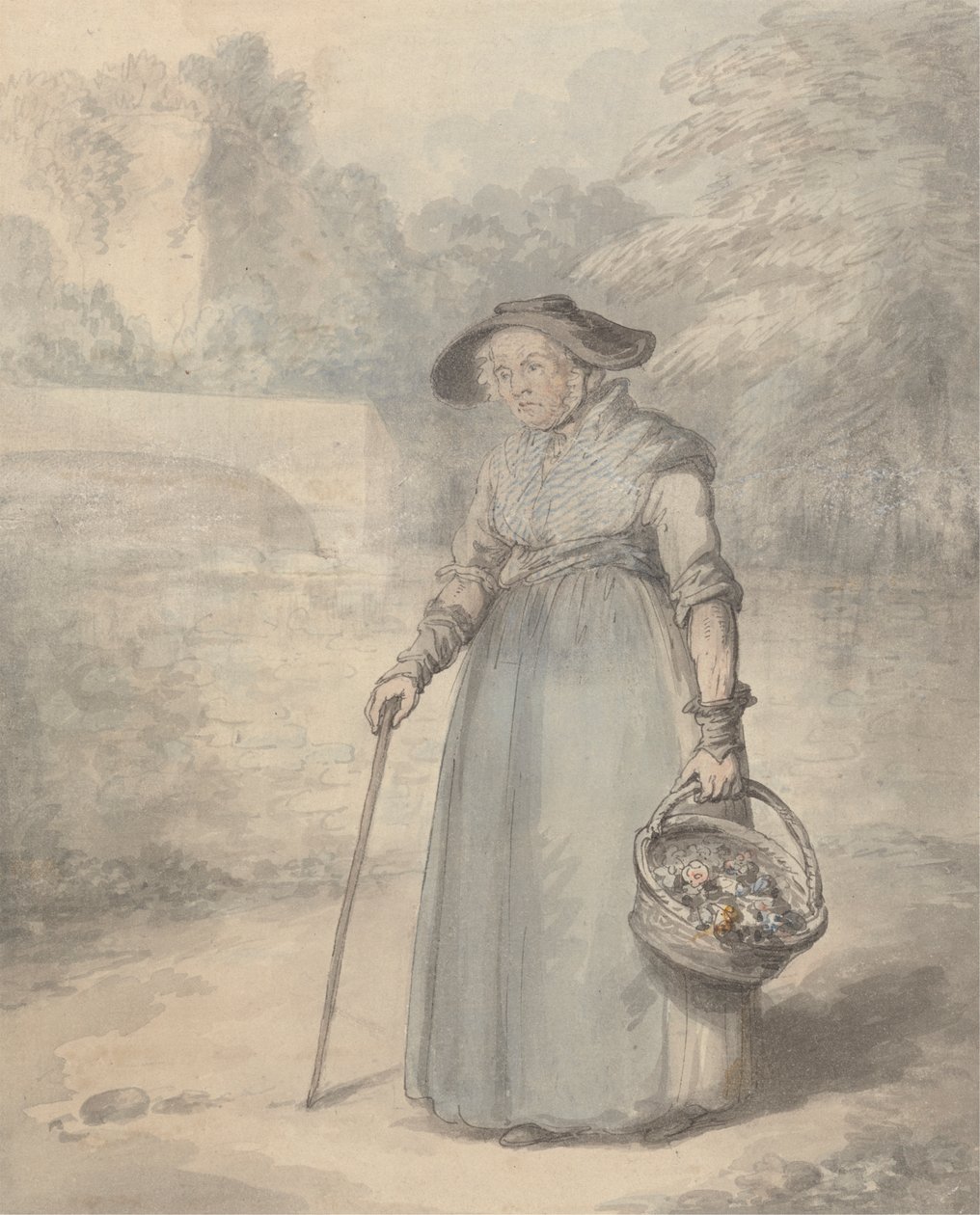Alte Dame mit Blumenkorb von Edward Edwards