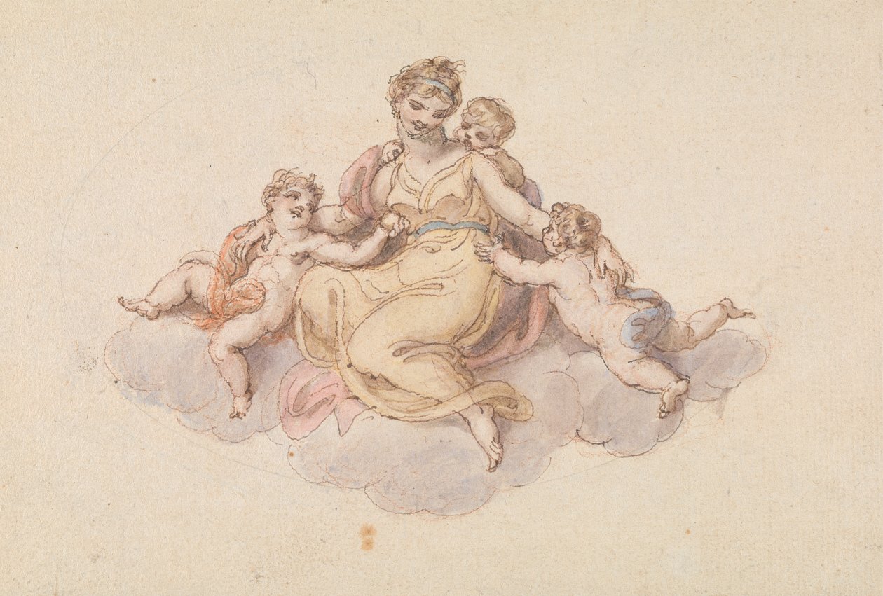 Mutter und Kinder auf einer Wolke sitzend von Edward Francis Burney