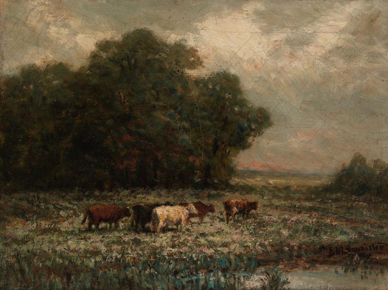 Unbetitelt (Landschaft mit weidenden Rindern) von Edward Mitchell Bannister