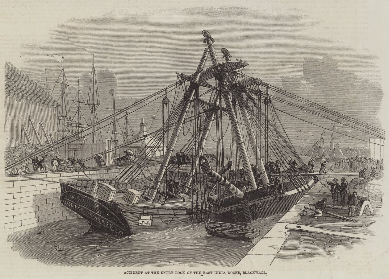 Unfall an der Einfahrtsschleuse der East India Docks, Blackwall von Edwin Weedon