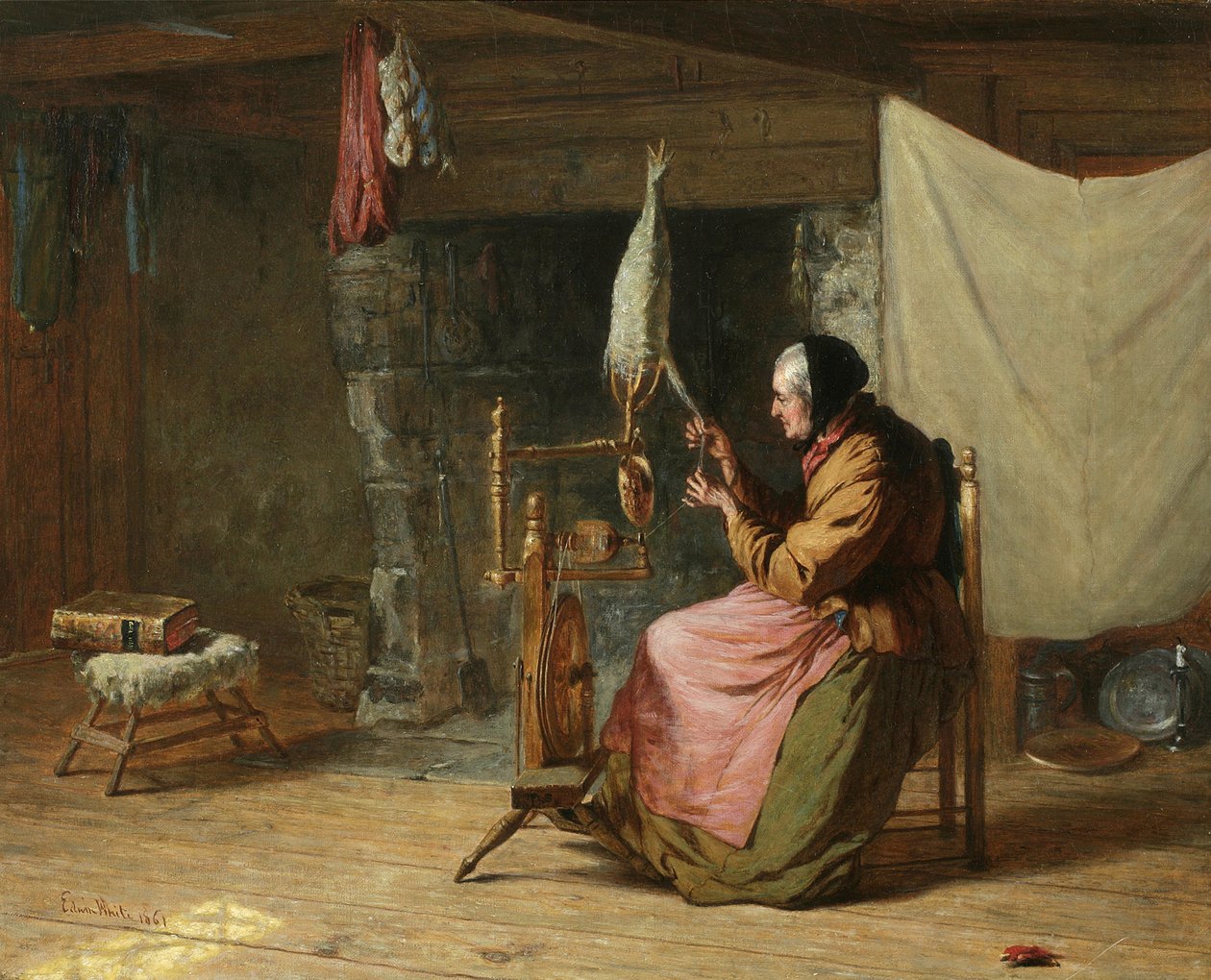 Alte Zeiten - auch bekannt als Flachs Spinnen, Alte Zeiten, 1861 von Edwin White
