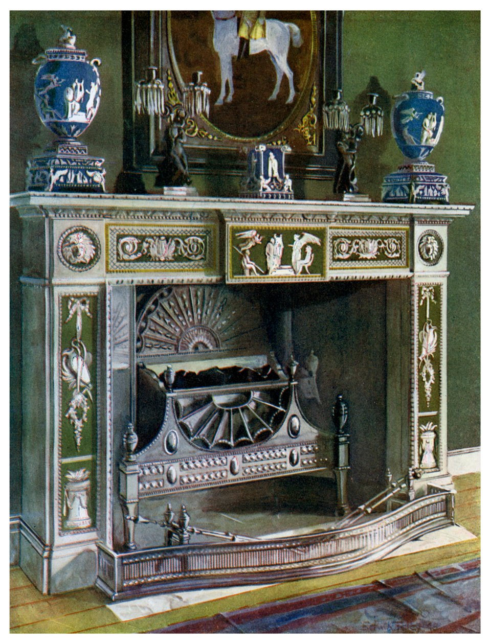 Wedgwood Flaxman Kaminstück, Fontainebleau, Frankreich, 1911-1912 von Edwin Foley