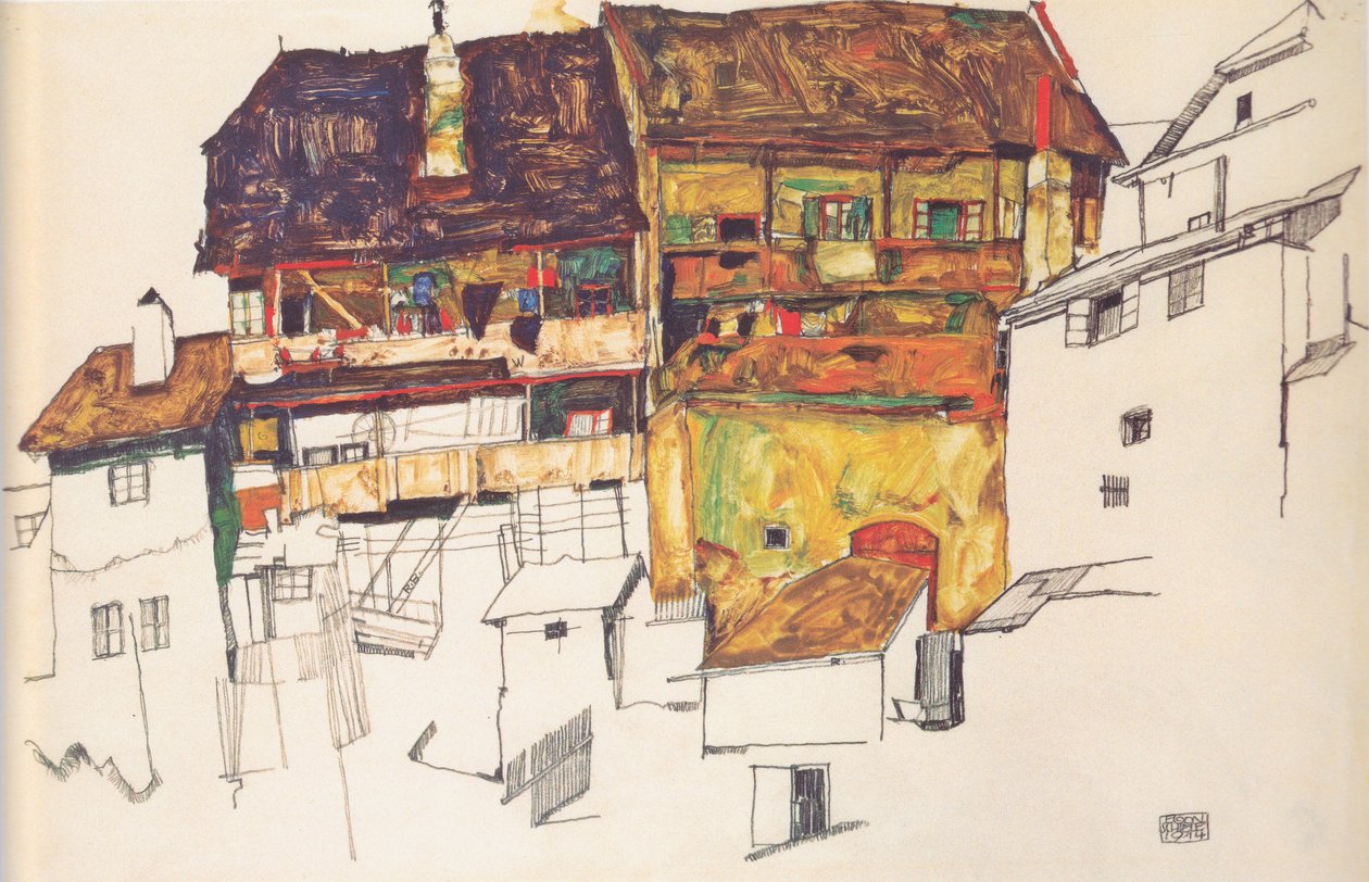 Alte Häuser in Krumau von Egon Schiele