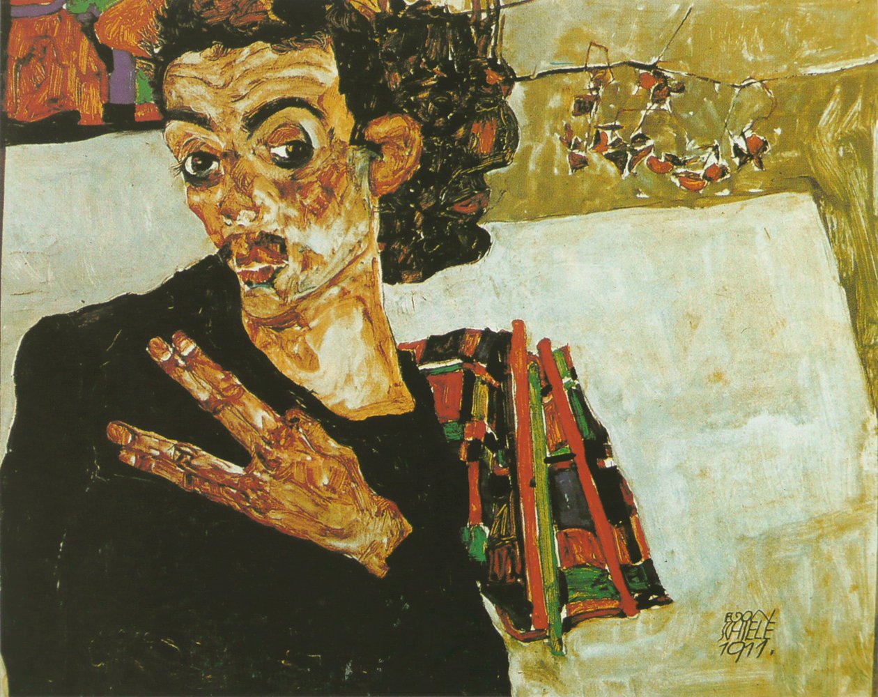 Selbstporträt mit schwarzem Gefäß von Egon Schiele