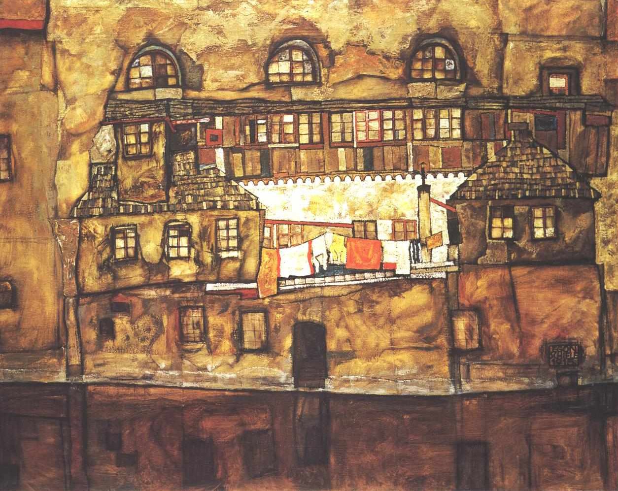 Haus am Fluss von Egon Schiele