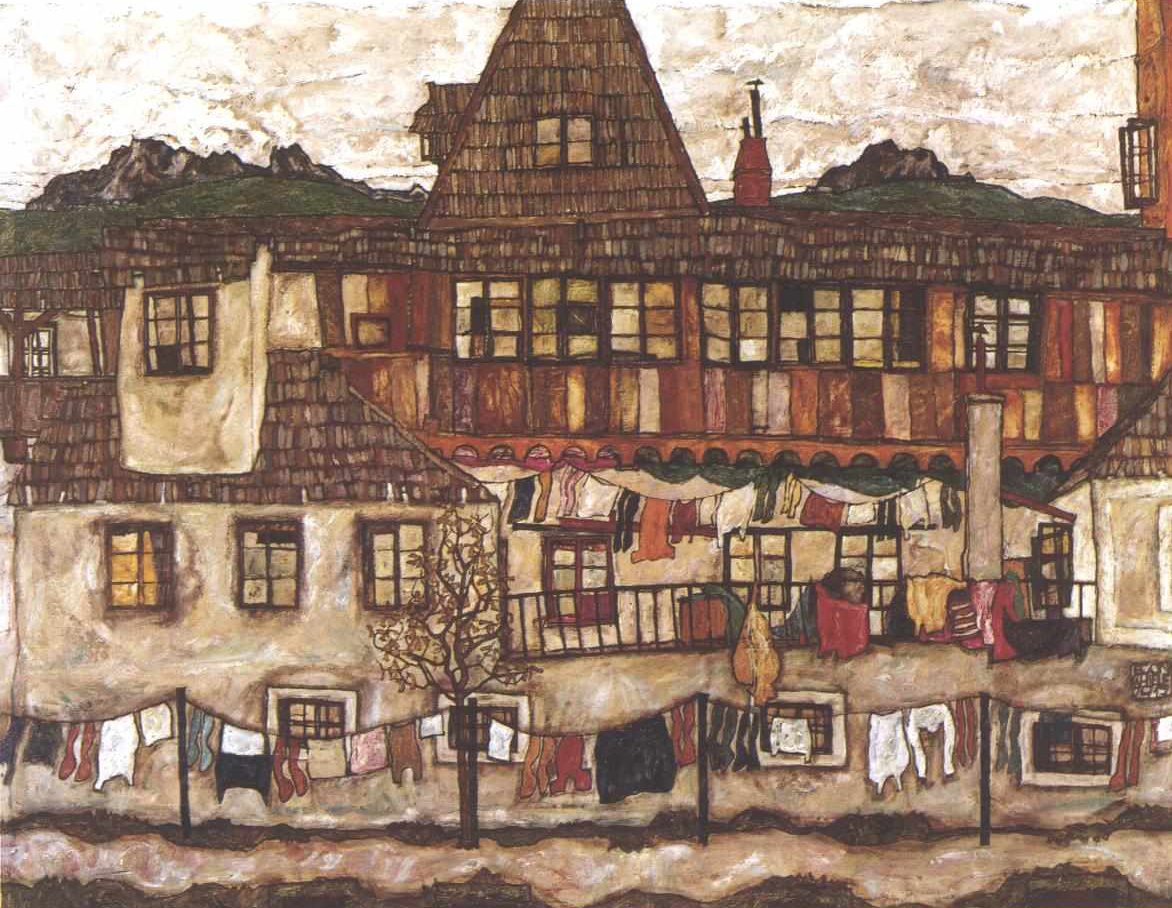 Haus mit trocknender Wäsche von Egon Schiele