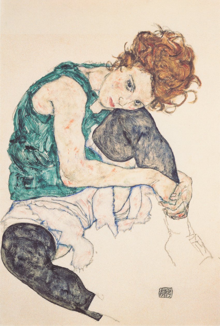 Sitzende Frau mit hochgezogenem Knie von Egon Schiele