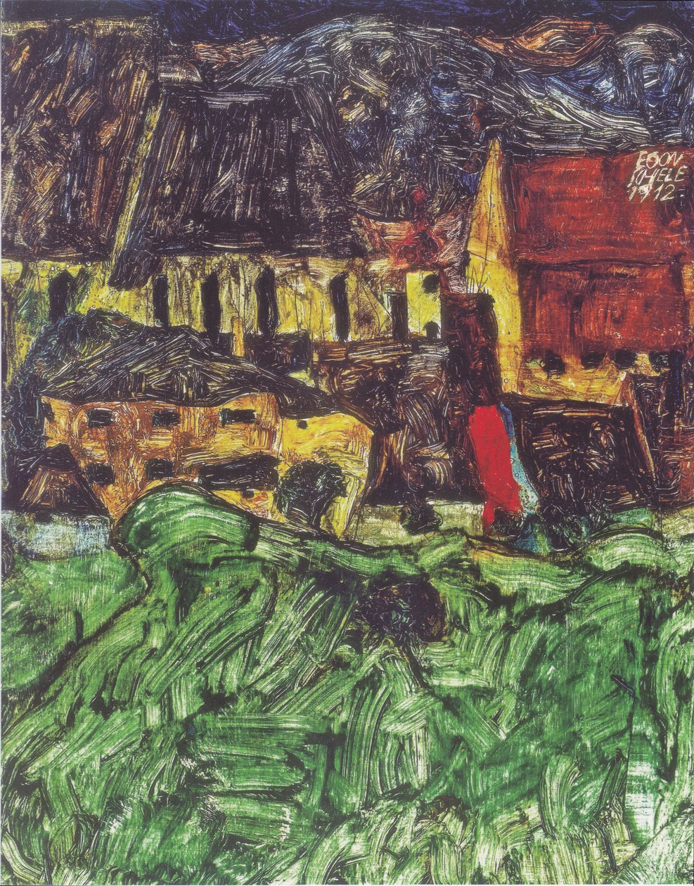 Stadtbild von Krumau (St Veit-Kirche mit Häusern) von Egon Schiele