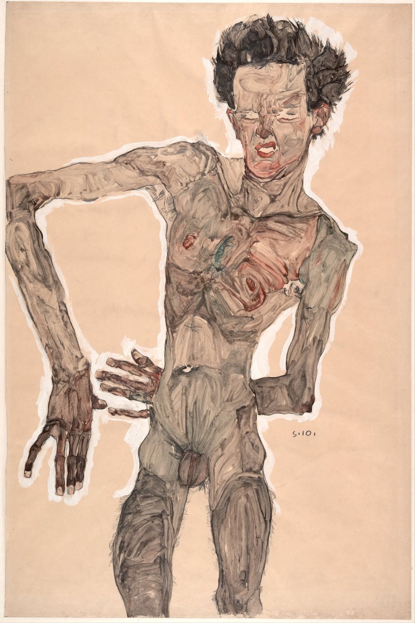 Nacktes Selbstporträt, Grimassierend, 1910 von Egon Schiele