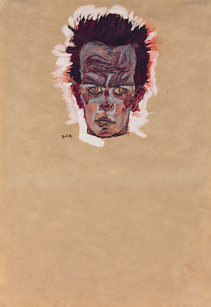 Selbstporträt, Kopf; Selbstbildnis, Kopf, 1910 von Egon Schiele