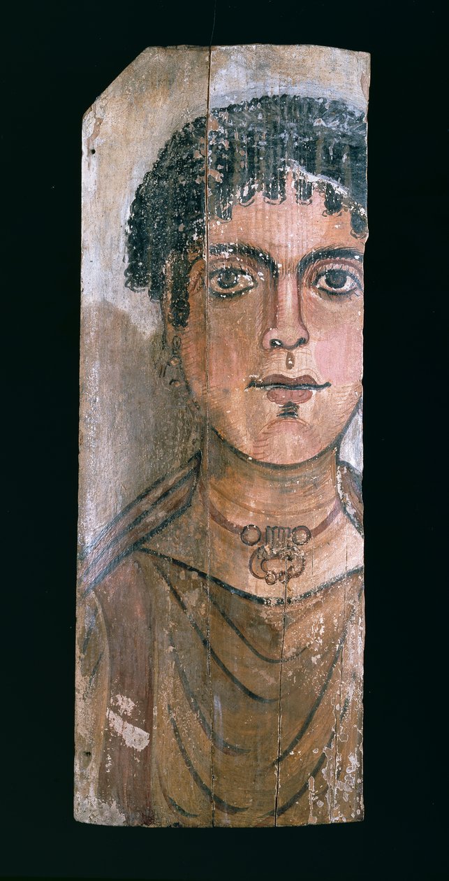 Doppelseitiges Mumienporträt einer jungen Frau, aus er-Rubayat im Faiyum (Enkaustik auf Holz) (verso) von Egyptian