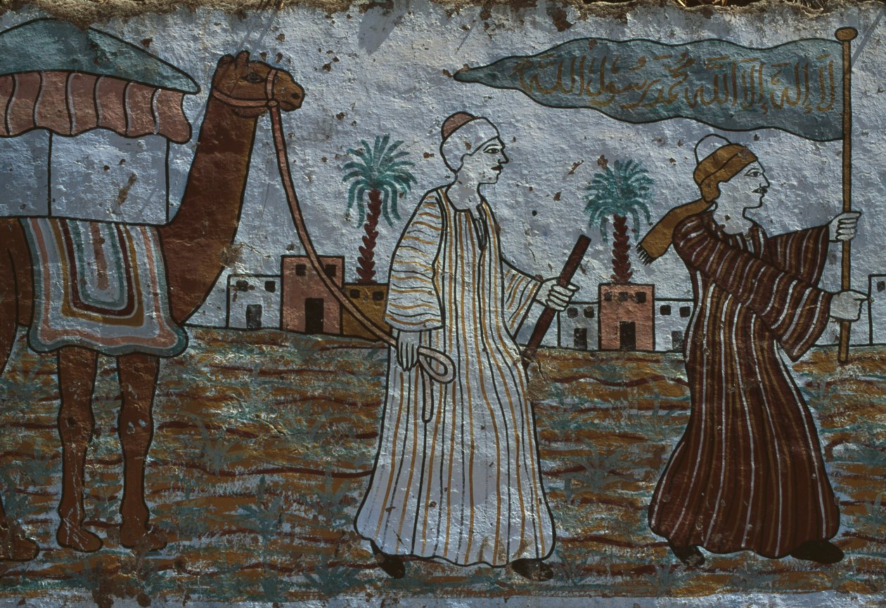 Bemalte Wand, die Männer mit einem Kamel darstellt (Wandmalerei) von Egyptian