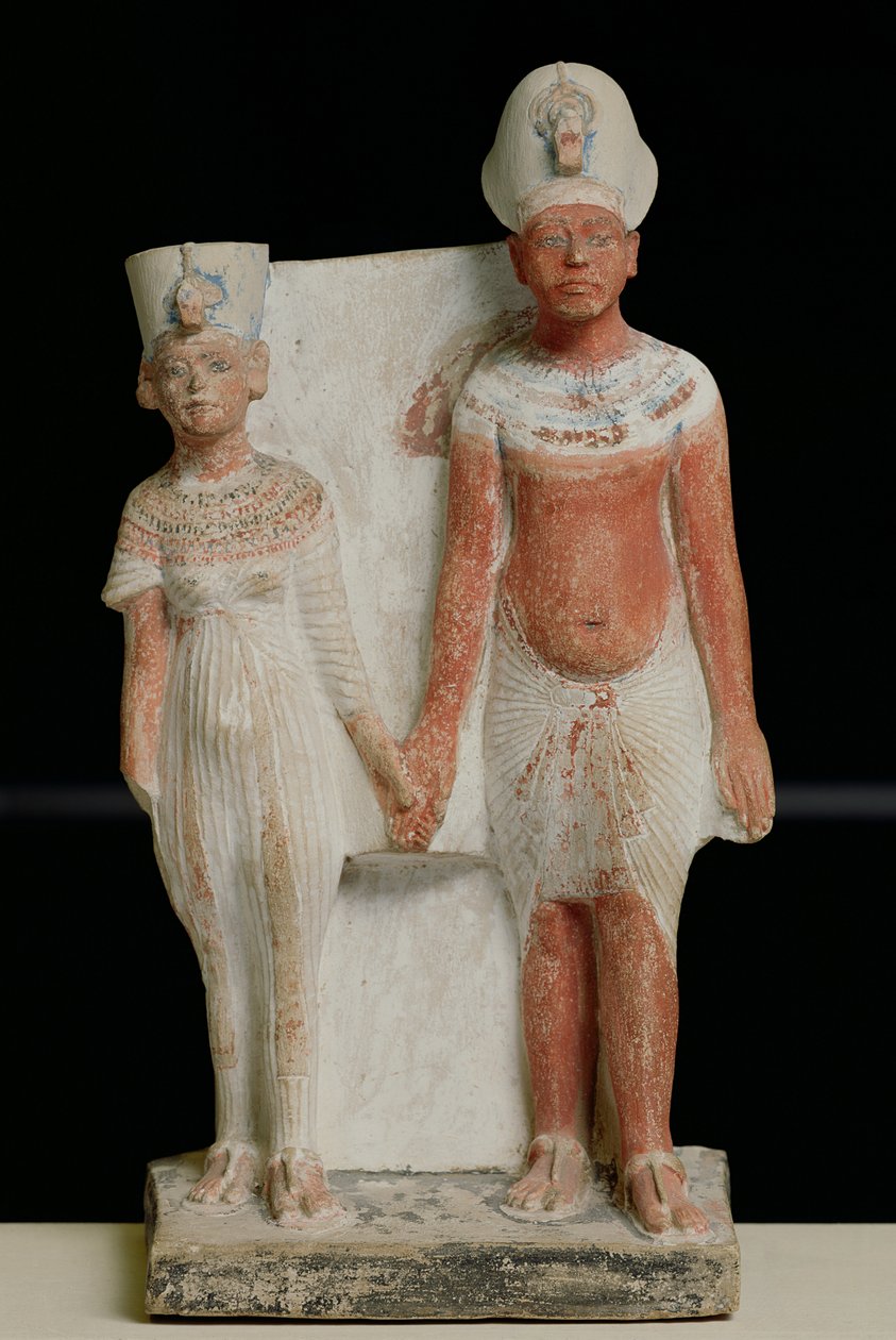Statuette von Amenophis IV (Echnaton) und Nofretete, aus Tell el-Amarna, Amarna-Zeit, Neues Reich, 1353-1337 v. Chr. von Egyptian 18th Dynasty