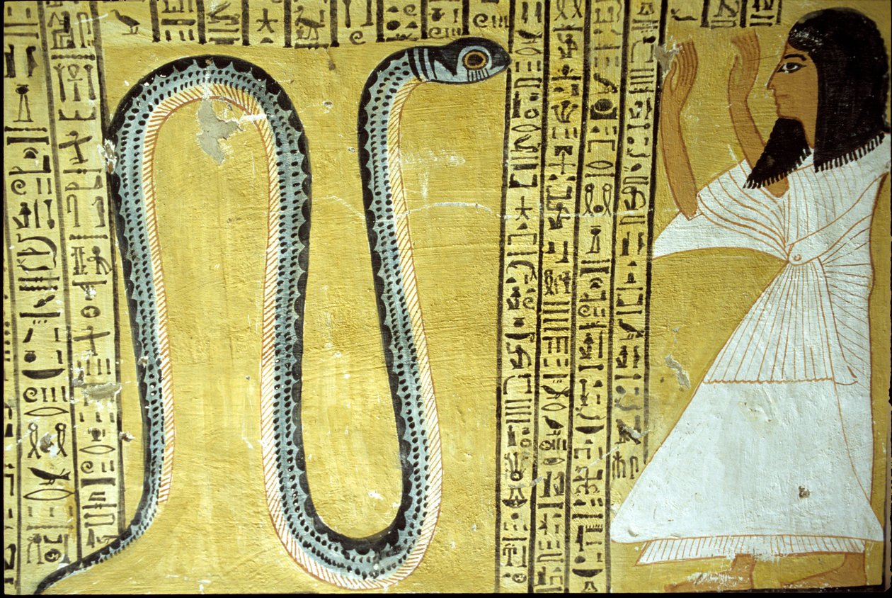 Inherkhau verehrt Sito, Schlangengott der Unterwelt, aus dem Grab von Inherkhau, Theben (Wandmalerei) von Egyptian 20th Dynasty