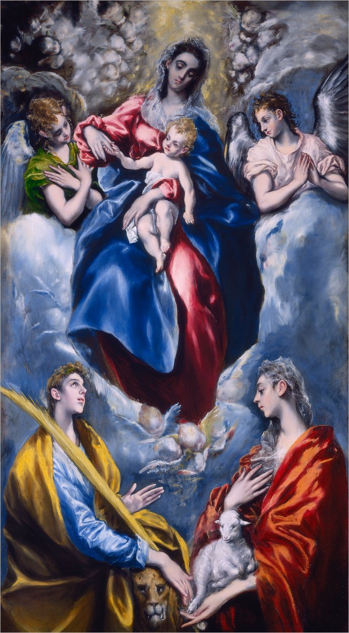 Madonna und Kind mit den Heiligen Martina und Agnes, 1597-1599 von El Greco