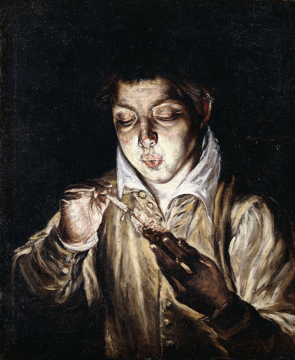 Ein Junge zündet eine Kerze an von El Greco