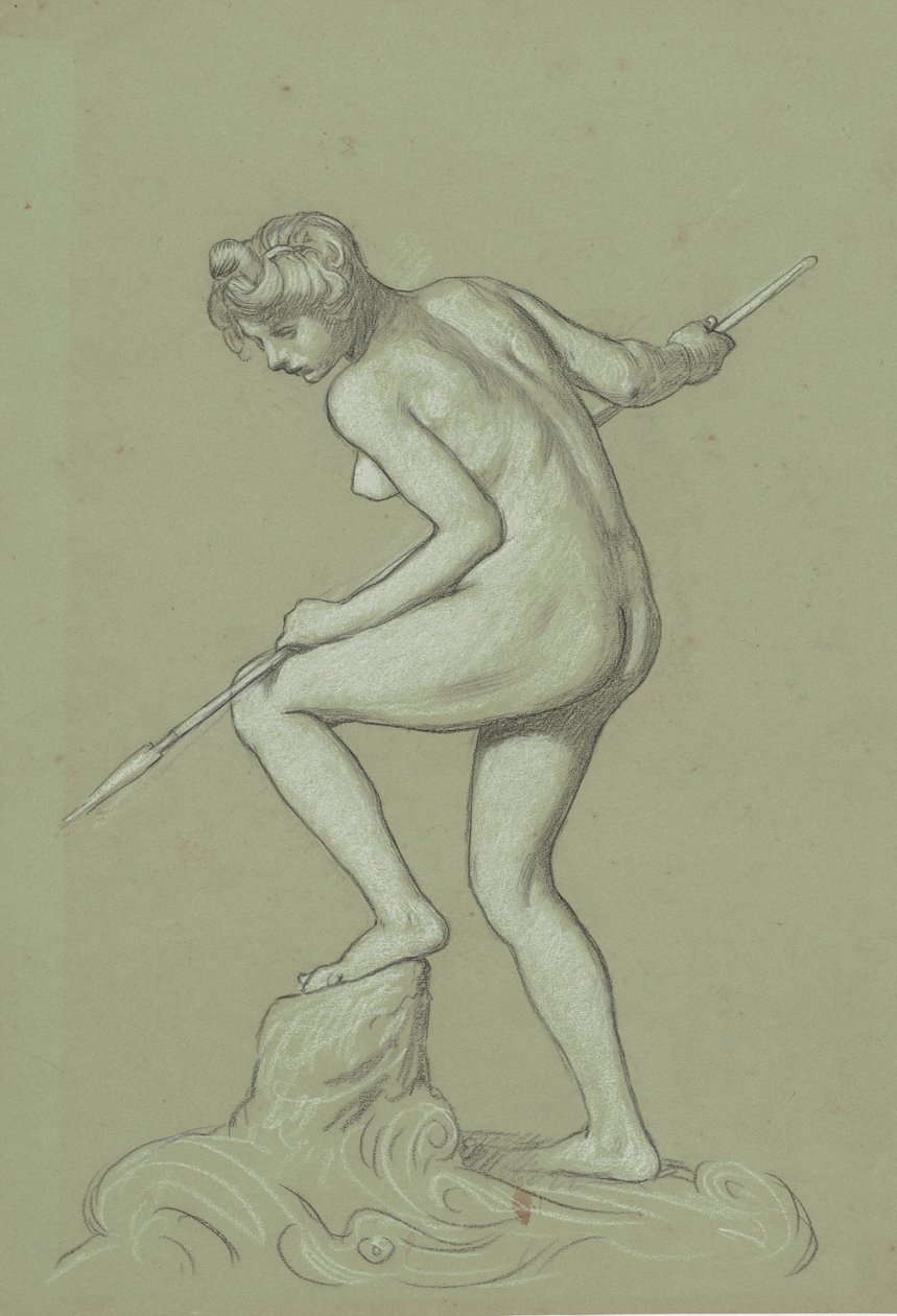 Mädchen spießt Delfin auf, ca. 1900 von Elihu Vedder