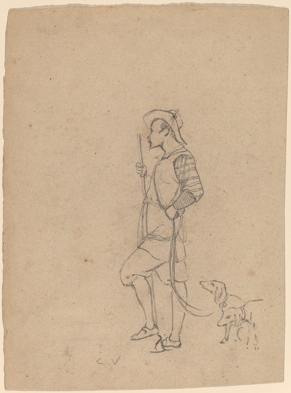 Studie eines Jägers mit Hunden, ca. 1858 von Elihu Vedder