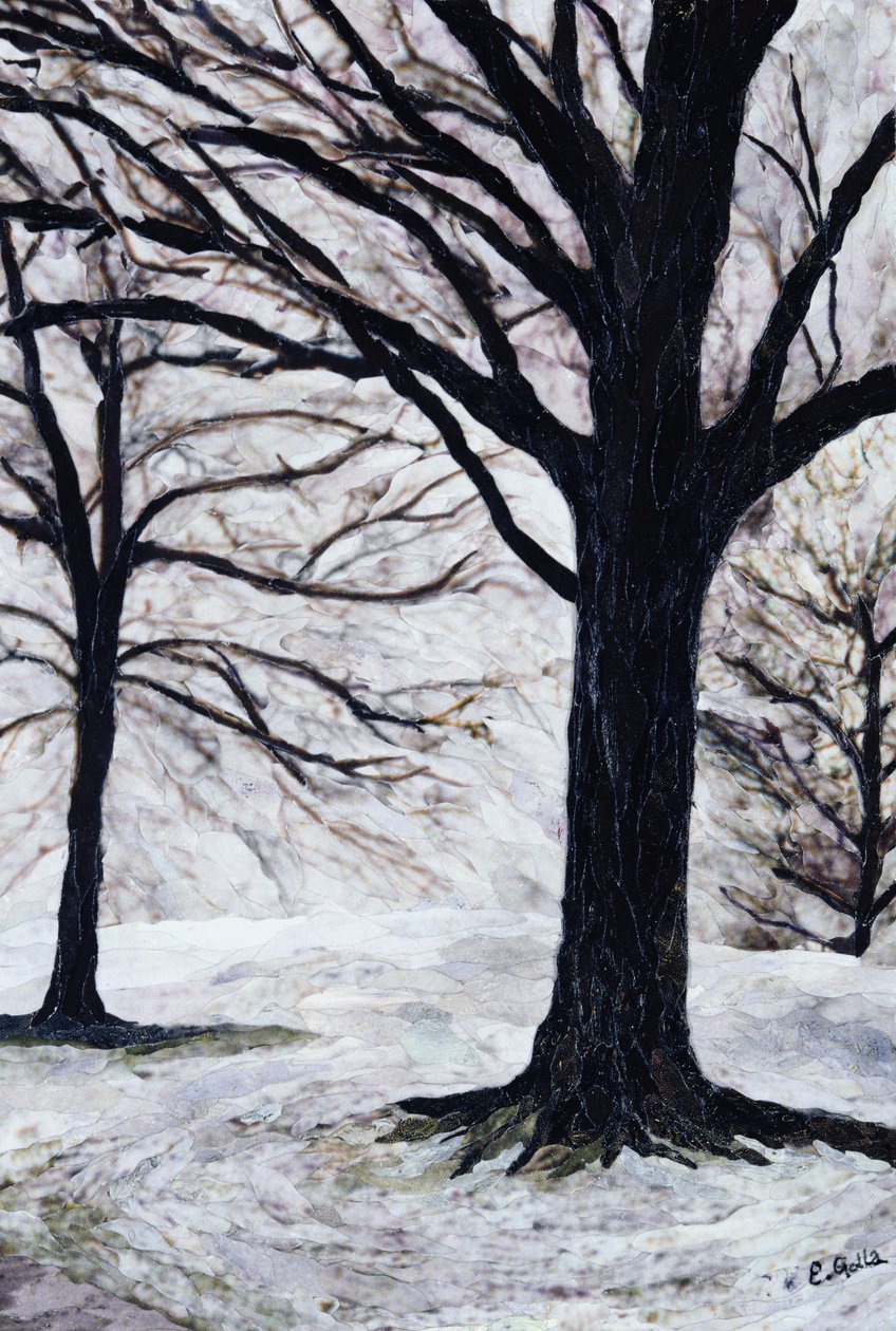 Winterbäume, Greenwich Park, 2004 (Papiermosaik-Kollage) von Ellen Golla